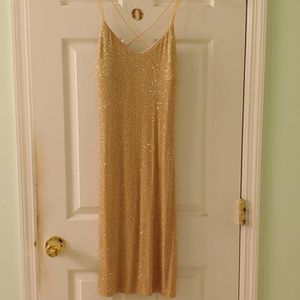 Gold sequence , spaghetti strap, mini dress